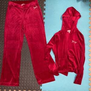 Juicy Couture Red bling Velour Tracksuit Set Jacket & Pants Rhinestone Size M